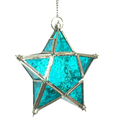 Glass Star Hanging Lantern | Turquoise