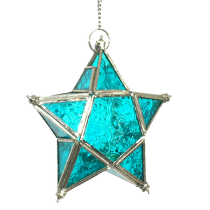 Glass Star Hanging Lantern | Blue