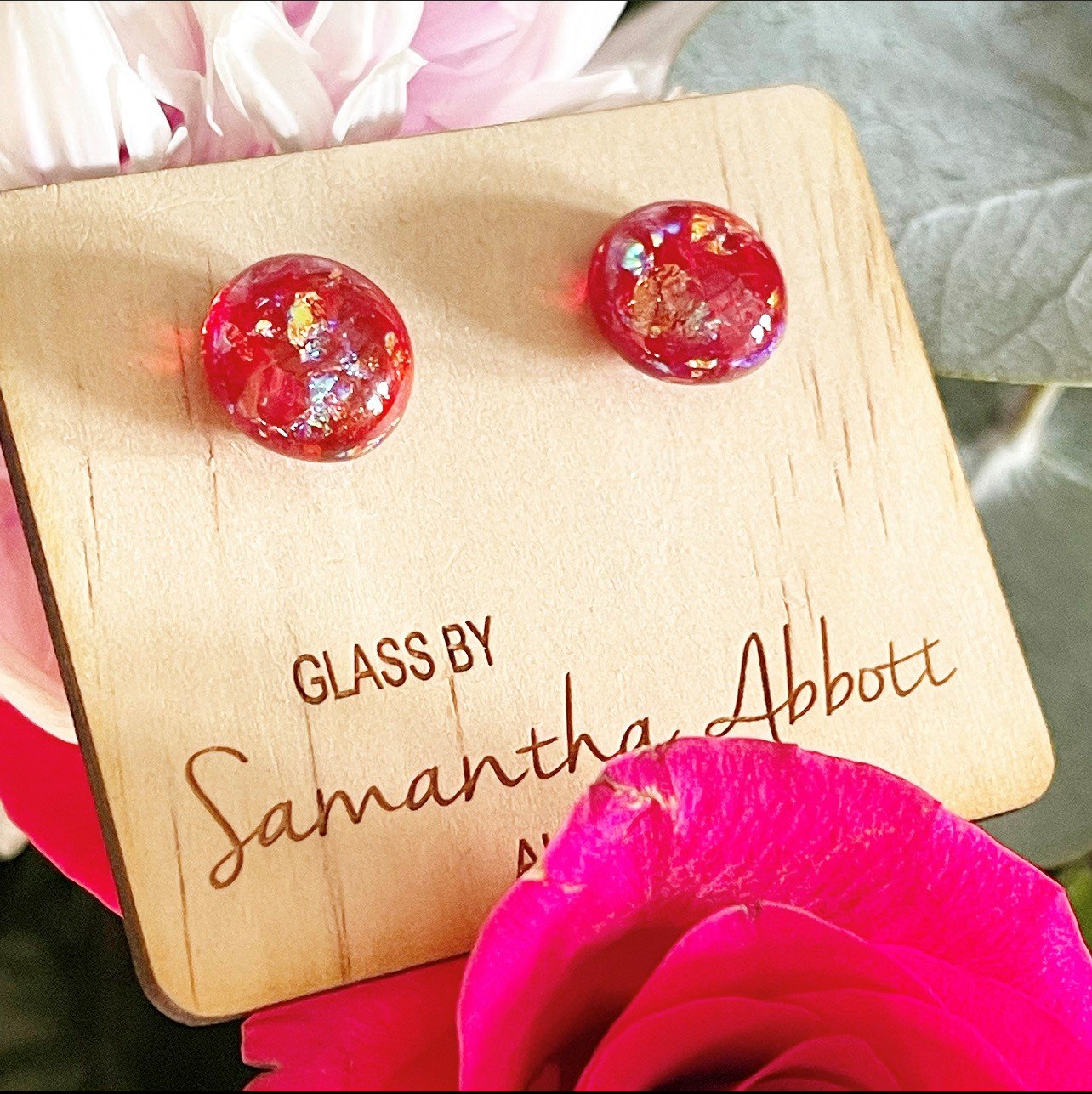 Ruby Red Glass Studs by Samantha Abbott