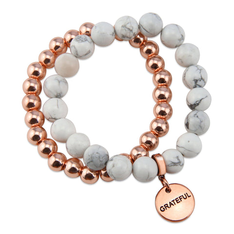 Rose Gold & White Marble Bracelet Duo - Grateful