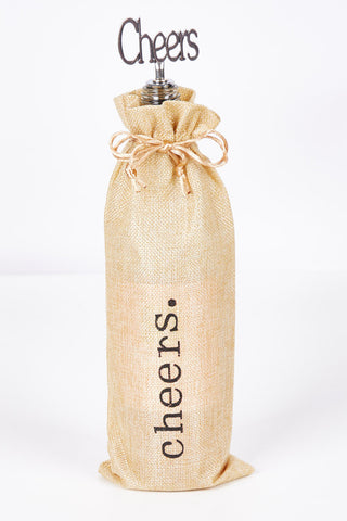 Cheers Wine Bottle Gift Bag & Stopper