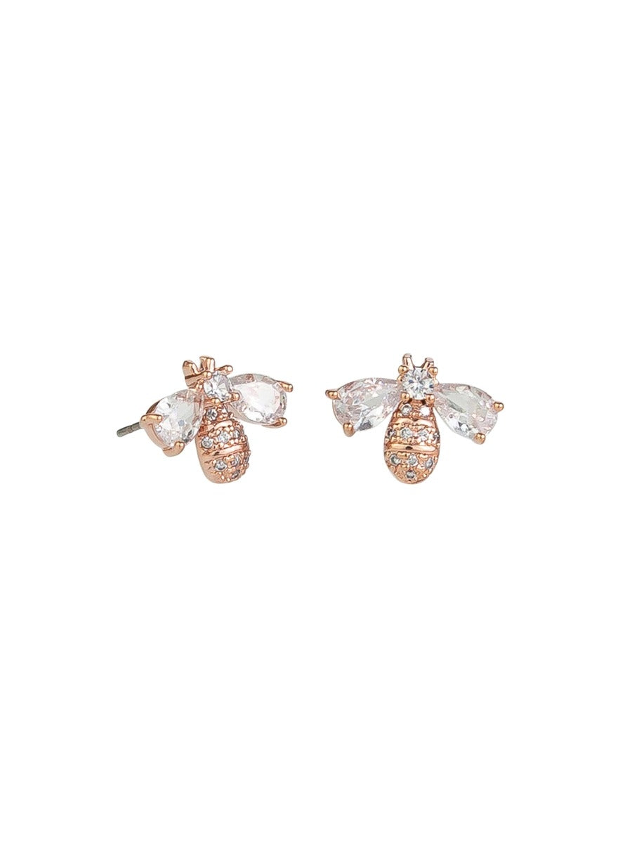 Rose Gold Crystal Bee Studs | Tiger Tree