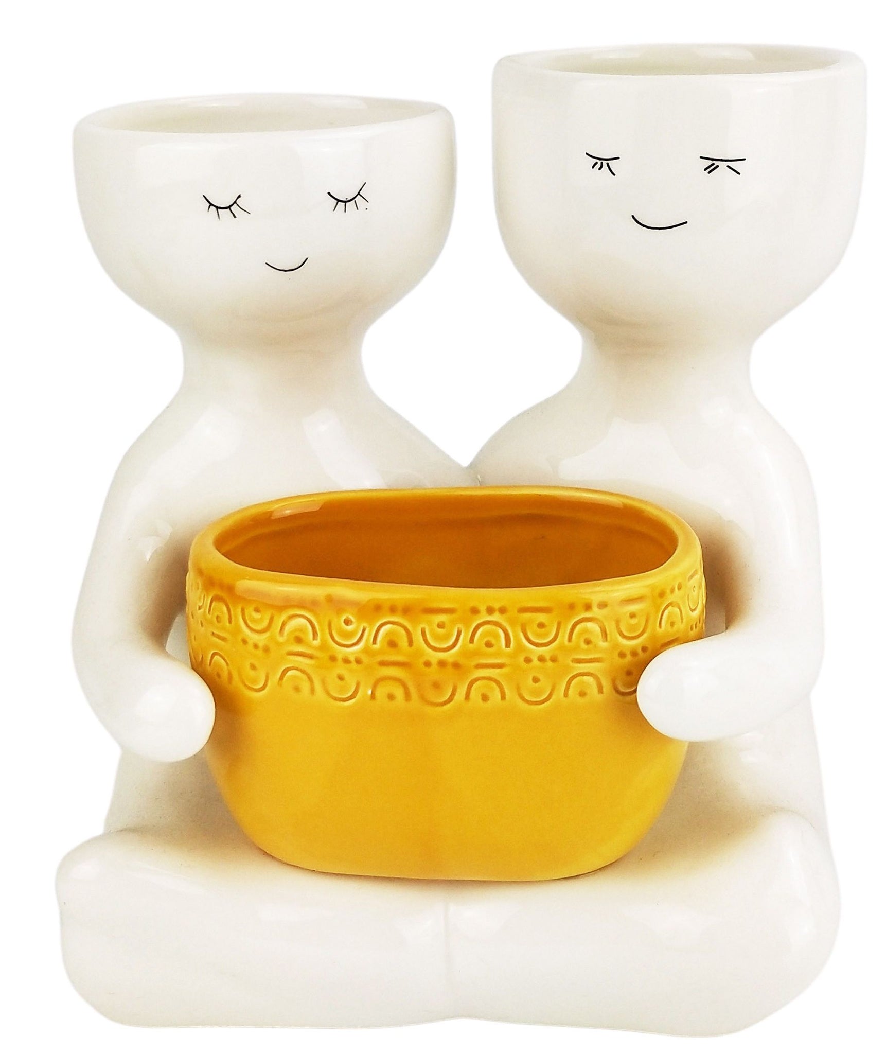 Friends Holding a Yellow Pot Planter